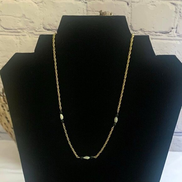 Vintage 60s FBM Onyx Pearl Gold Filled Necklace 16 Inch - Picture 1 of 8